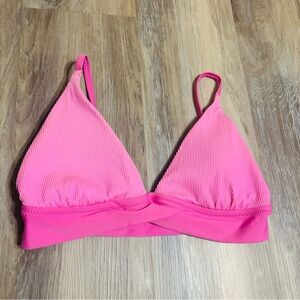 aerie Hot Pink Ribbed Triangle Bikini Top